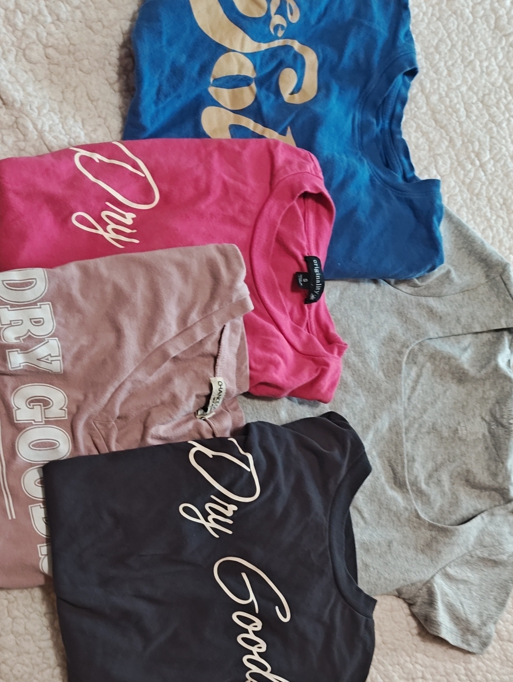 Dry Goods Graphic Tee Bundle - Blue, Pink, Mauve, Charcoal, Gray